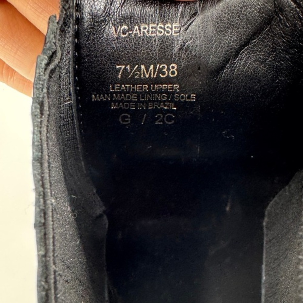 Vince Camuto Aresse Black Leather Square Toe Block Heel Ankle Boots Womens‎ 7.5M - Picture 5 of 6